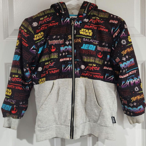 Disney Star Wars Hooded Fleece Full Zip Jacket Sweater Kids 7/8 - Picture 1 of 8